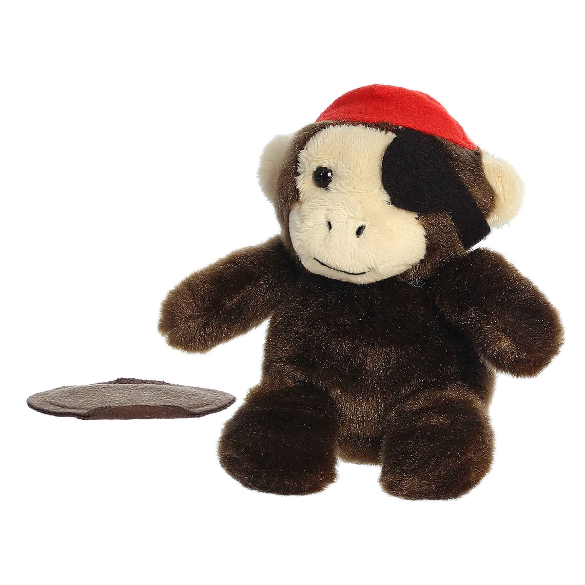 Plush toy of Cheeky Buccaneer Monkey from the Shoulderkins collection with a red bandana, sunglasses, and a magnetic base.