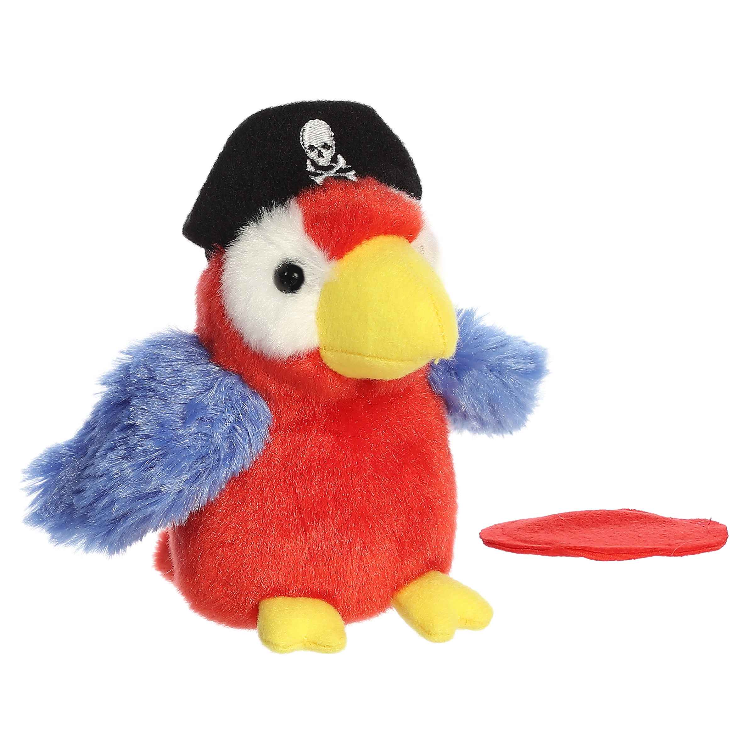 Plush toy of Swashbuckler Parrot from the Shoulderkins collection with bright feathers and a pirate hat.