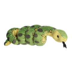 A green plush anaconda with black markings designed to wrap around the wrist from Wrist Wranglers