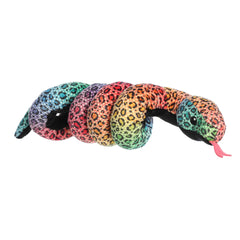 A rainbow leopard-patterned snake plush designed to wrap around the wrist from Wrist Wranglers