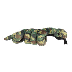 A digital camouflage snake plush with embroidered eyes designed to wrap around the wrist from Wrist Wranglers