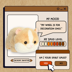 A spudsters product card for the hamster plush by Aurora