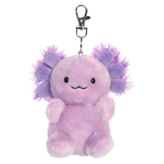 Xavier Purple Axolotl clip-on plush, lilac with purple gills and silver keychain clip, from Palm Pals.