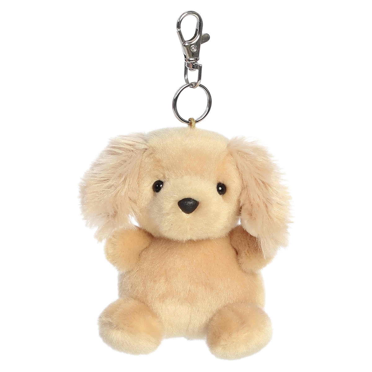 Oatmeal Goldendoodle clip-on plush, curly golden-brown fur with silver keychain clip, from Palm Pals.