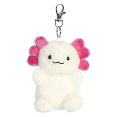 Jax Bluegill Axolotl clip-on plush, white with pink gills and silver keychain clip, from Palm Pals.