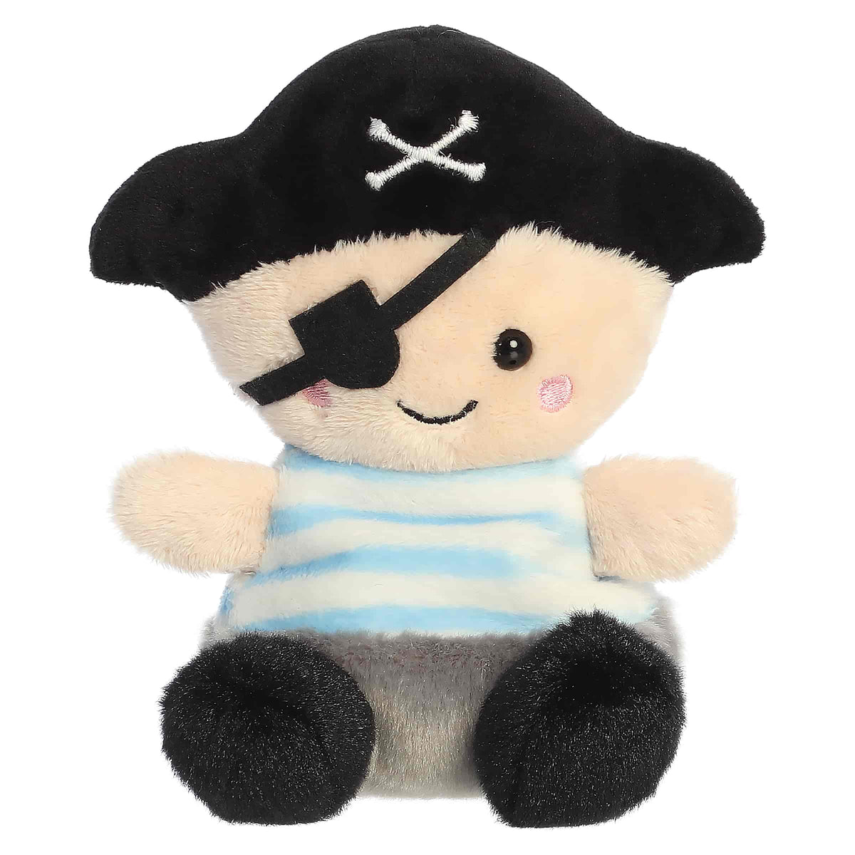 Planky The Pirate plush, striped shirt with eye patch and skull pirate hat, from Palm Pals.