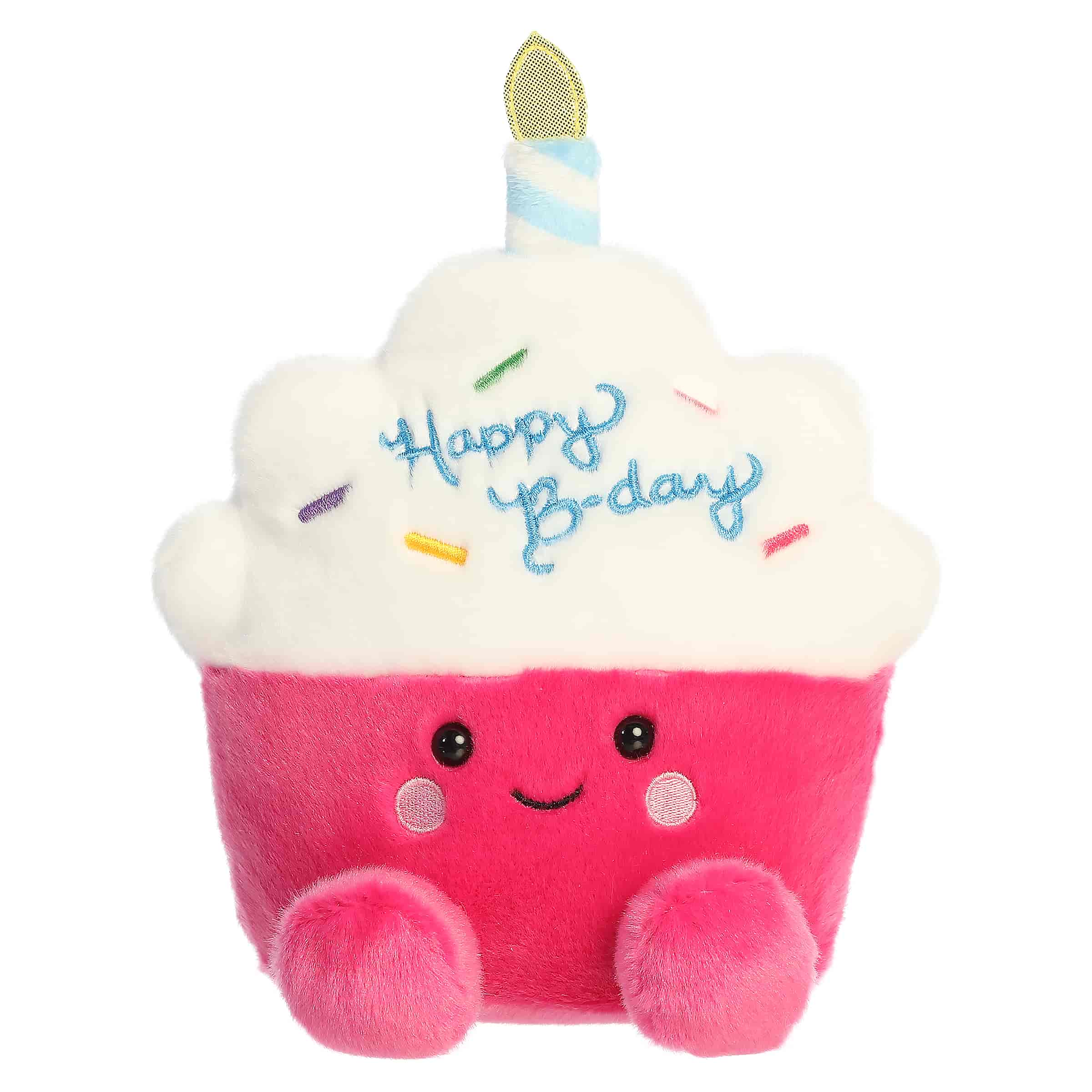 Sparkle Birthday Cupcake plush, large pink base with white frosting and birthday candle, from Palm Pals.