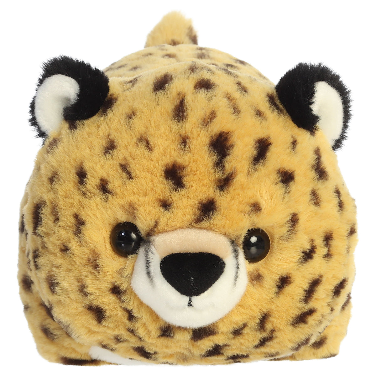A cheetah plush toy from Aurora with a rounded potato shape, spotted fur, and a fluffy texture.