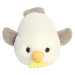 A seagull plush toy from Aurora with a rounded potato shape, fluffy texture, and a fry detail.