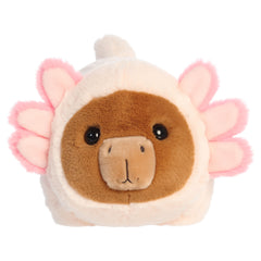 A capybara axolotl plush toy from Aurora with a rounded potato shape, axolotl details, and ultra-soft fabric.