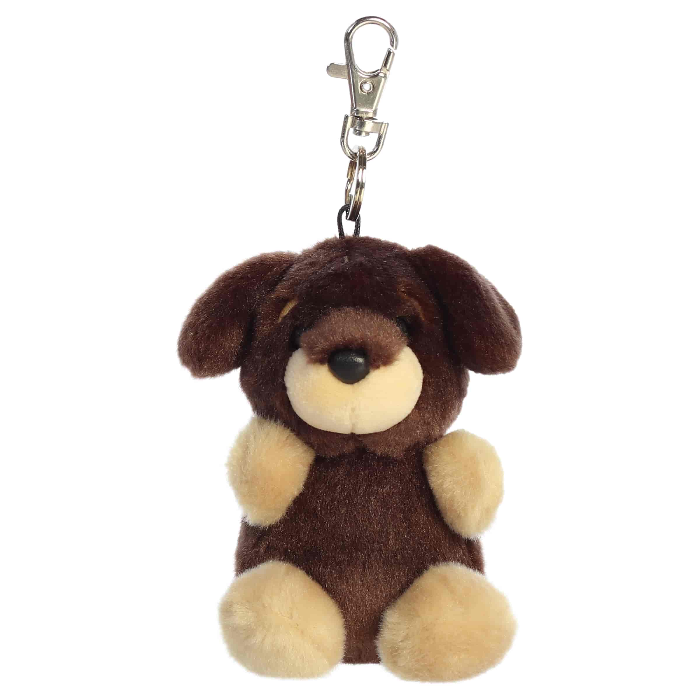 Houdini Dachshund Clip-On plush with soft brown body, floppy ears, sweet embroidered face, and clip attachment