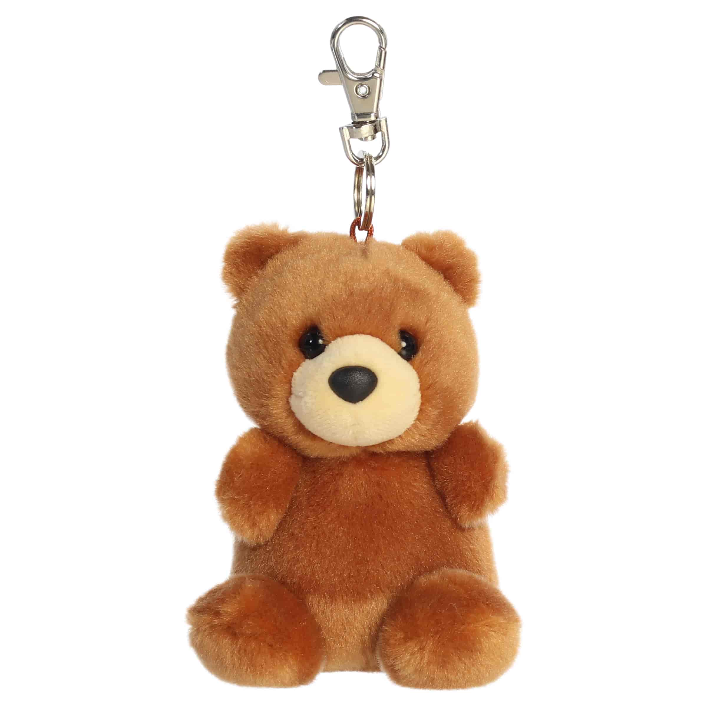 Artie Bear Clip-On plush with warm brown fur, round teddy bear face, soft ears, and clip attachment