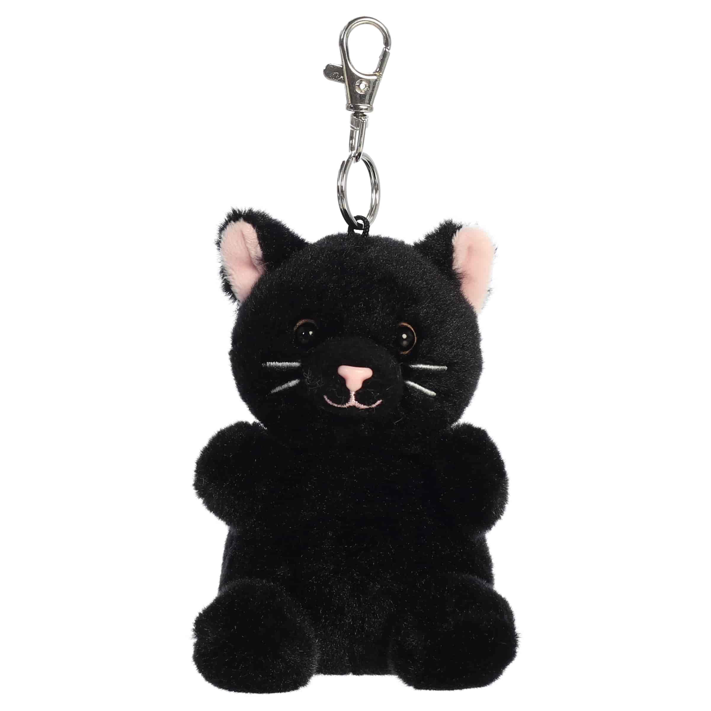 Twilight Black Cat Clip-On plush with black fur, rounded ears, sweet face, and clip attachment