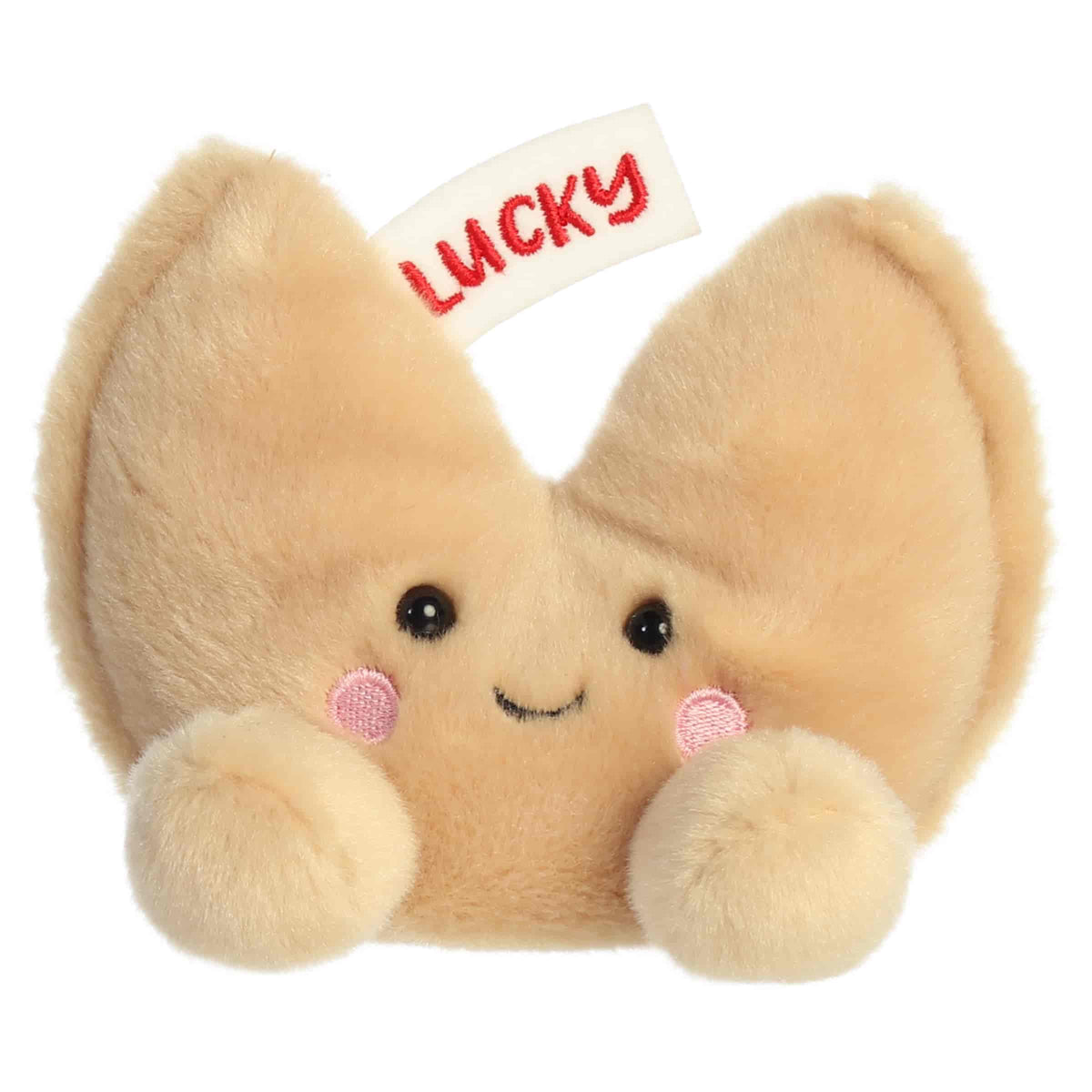Lucky Fortune Cookie plush with golden folded cookie body, tiny feet, sweet face, and rounded Palm Pals shape
