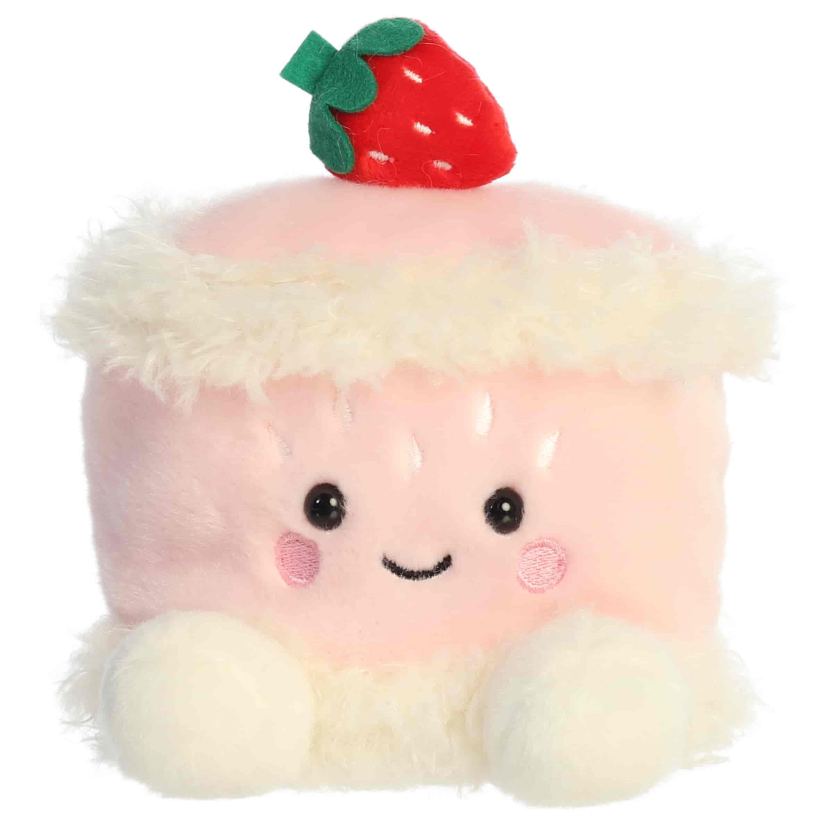Very Berry Shortcake plush with pink cake body, whipped cream top, tiny strawberry detail, and smiling face