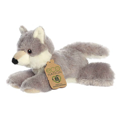 8'' Wolf plush from Eco Softies, gray and soft, made from recycled materials.