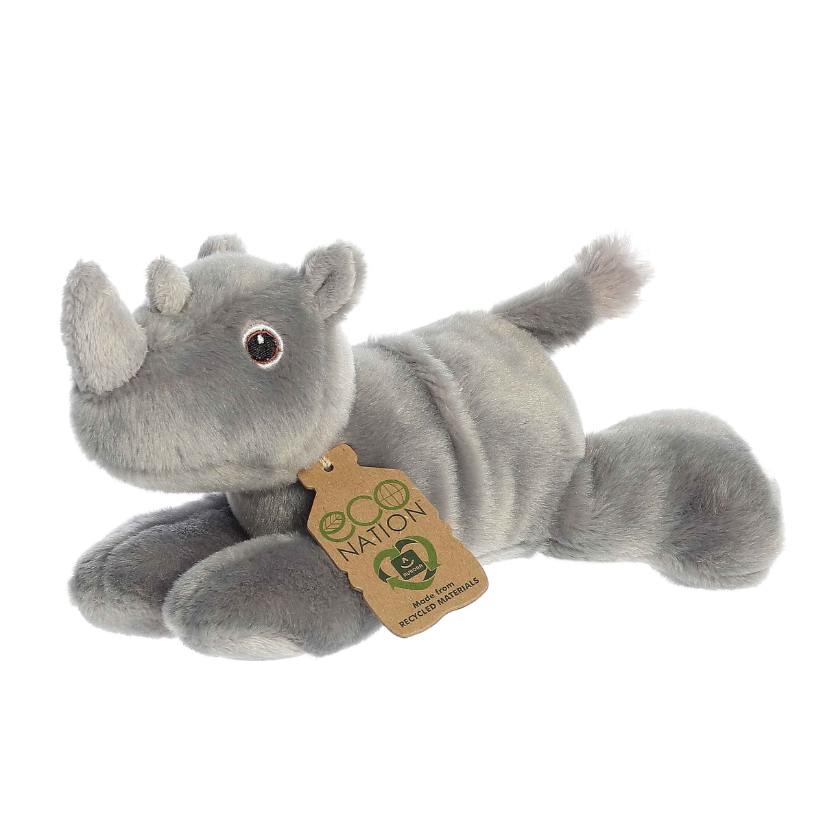 8'' Rhino plush from Eco Softies, sturdy and soft, crafted from recycled materials