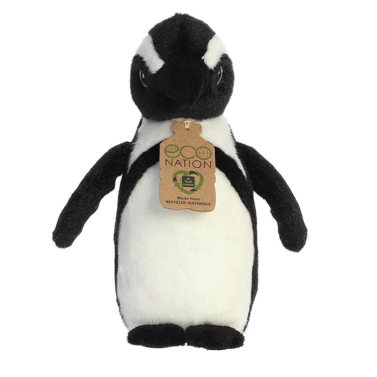 8'' Black Footed Penguin plush, soft and cuddly, made from recycled materials.