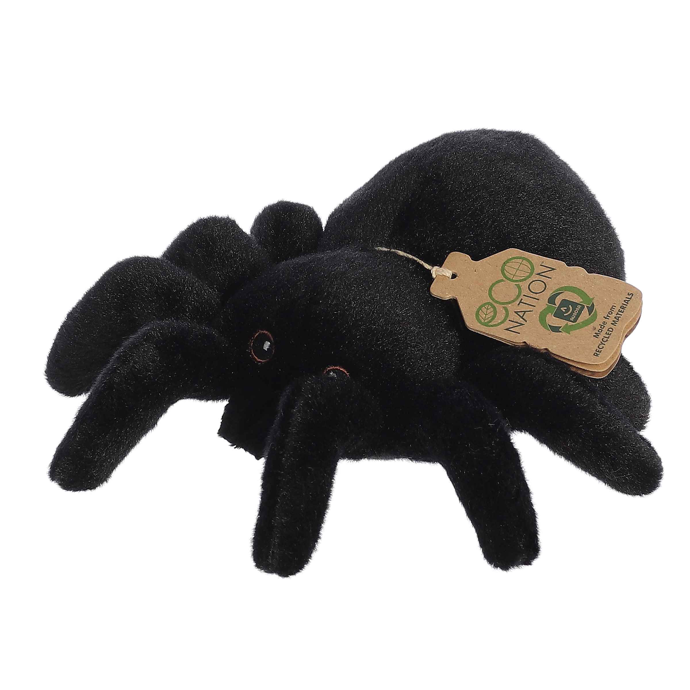 8'' Tarantula plush from Eco Softies, realistic and eco-friendly, made from recycled materials.
