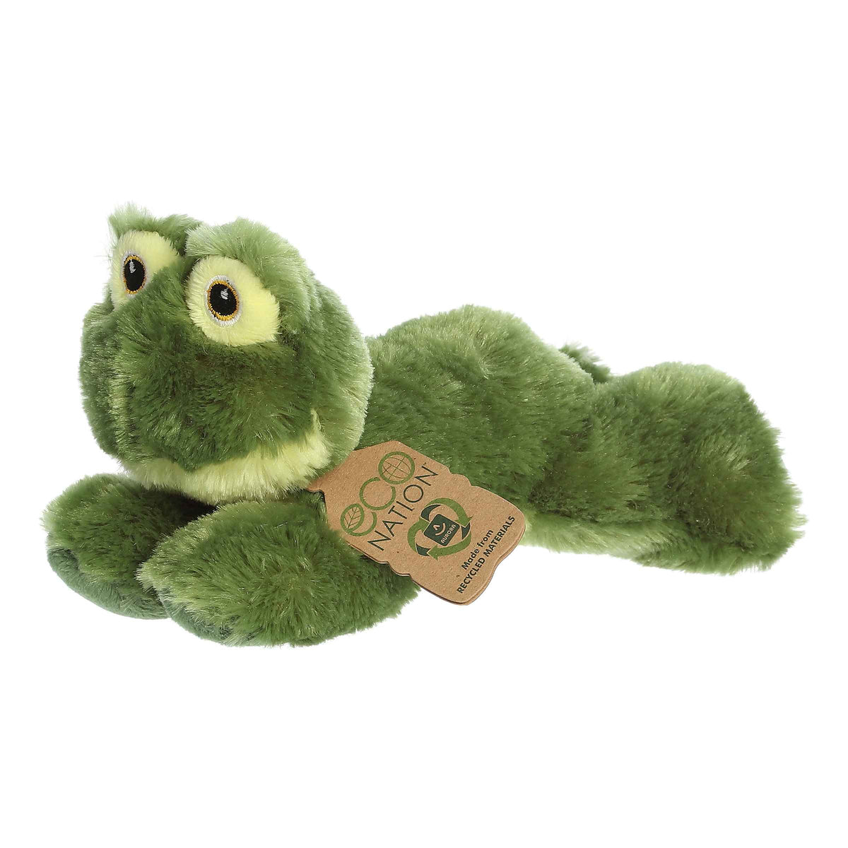 8'' American Bullfrog plush from Eco Softies, soft and adorable, crafted from recycled materials.