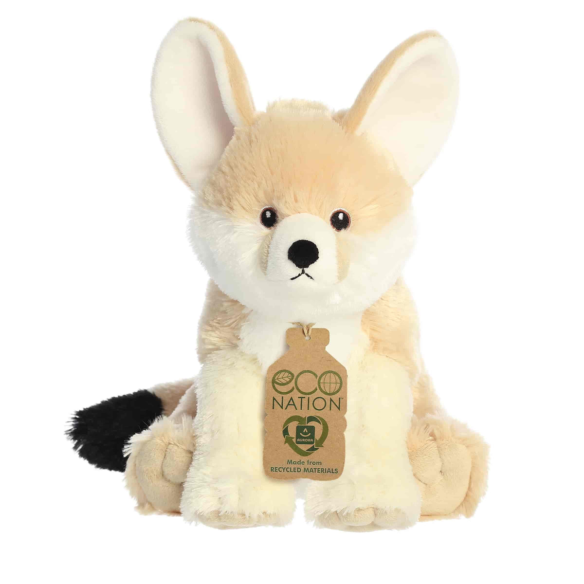 An Eco Hugs Fennec Fox plush by Aurora featuring large ears, soft tan fur, and eco-friendly recycled fabric.