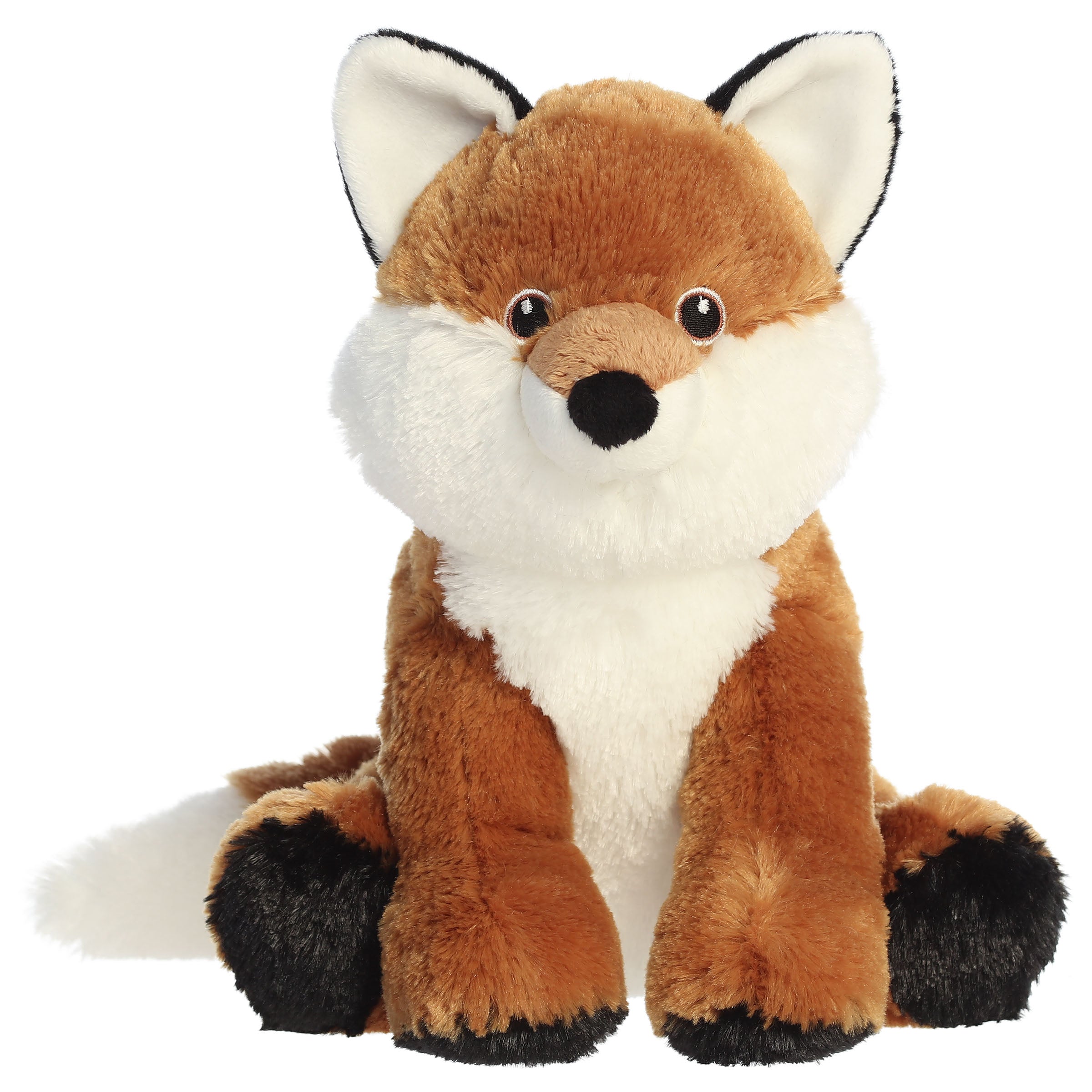 A fox plush toy from Aurora with reddish-orange fur, white accents, and a realistic pose.