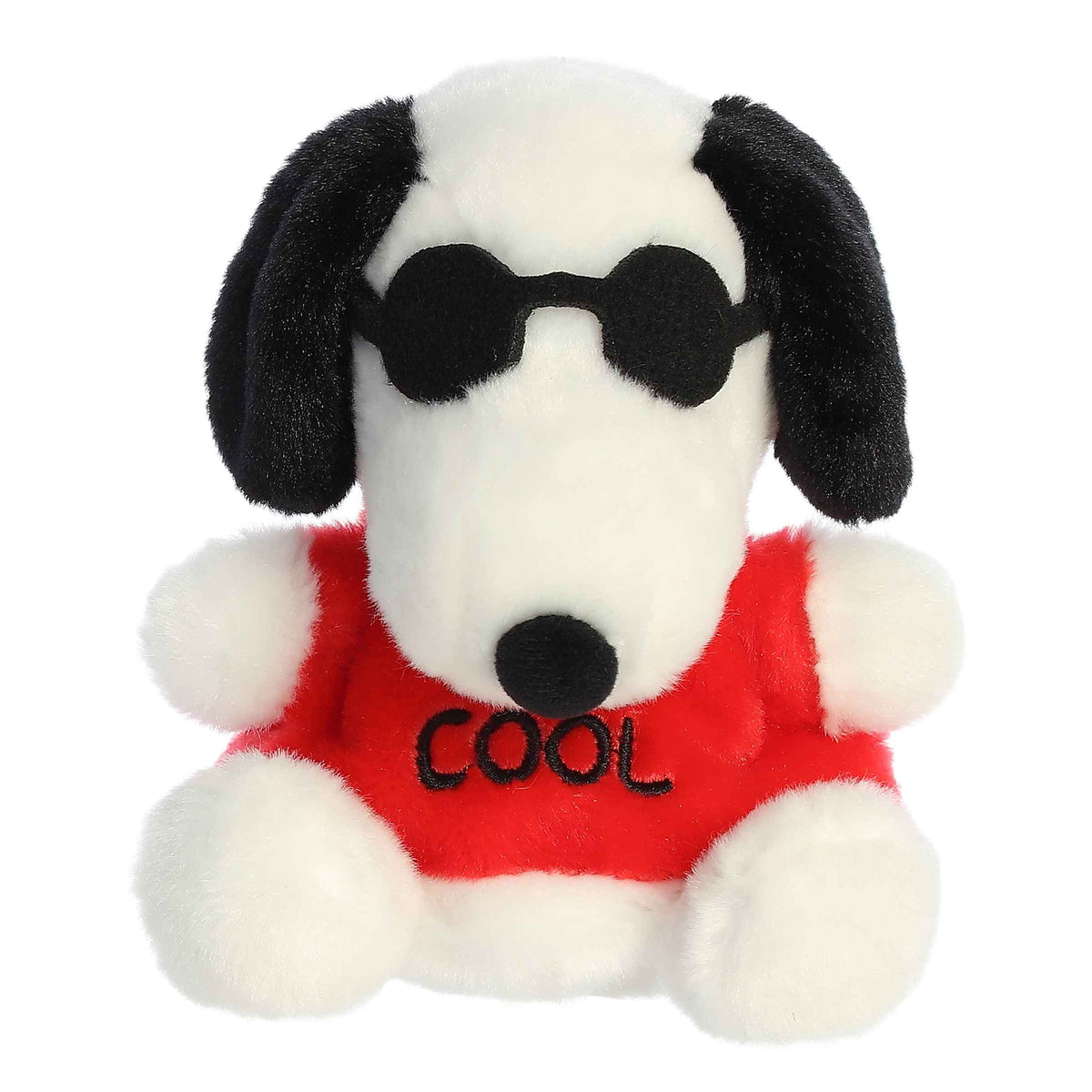 Joe Cool Palm Pals plush, Snoopy plush from the Peanuts collection with red shirt and sunglasses, epitomizes coolness