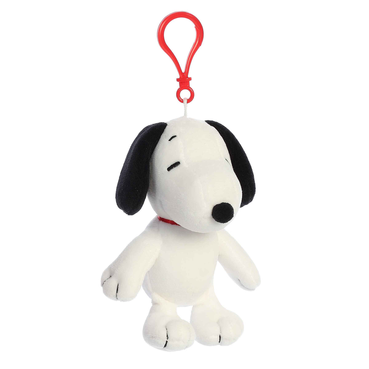 Snoopy Plush Keychain from Peanuts plush collection by Aurora, with red collar and smile, durable and soft