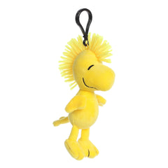 Woodstock Plush Keychain from the Peanuts collection by Aurora, bright yellow with joyful hair and best friends with Snoopy