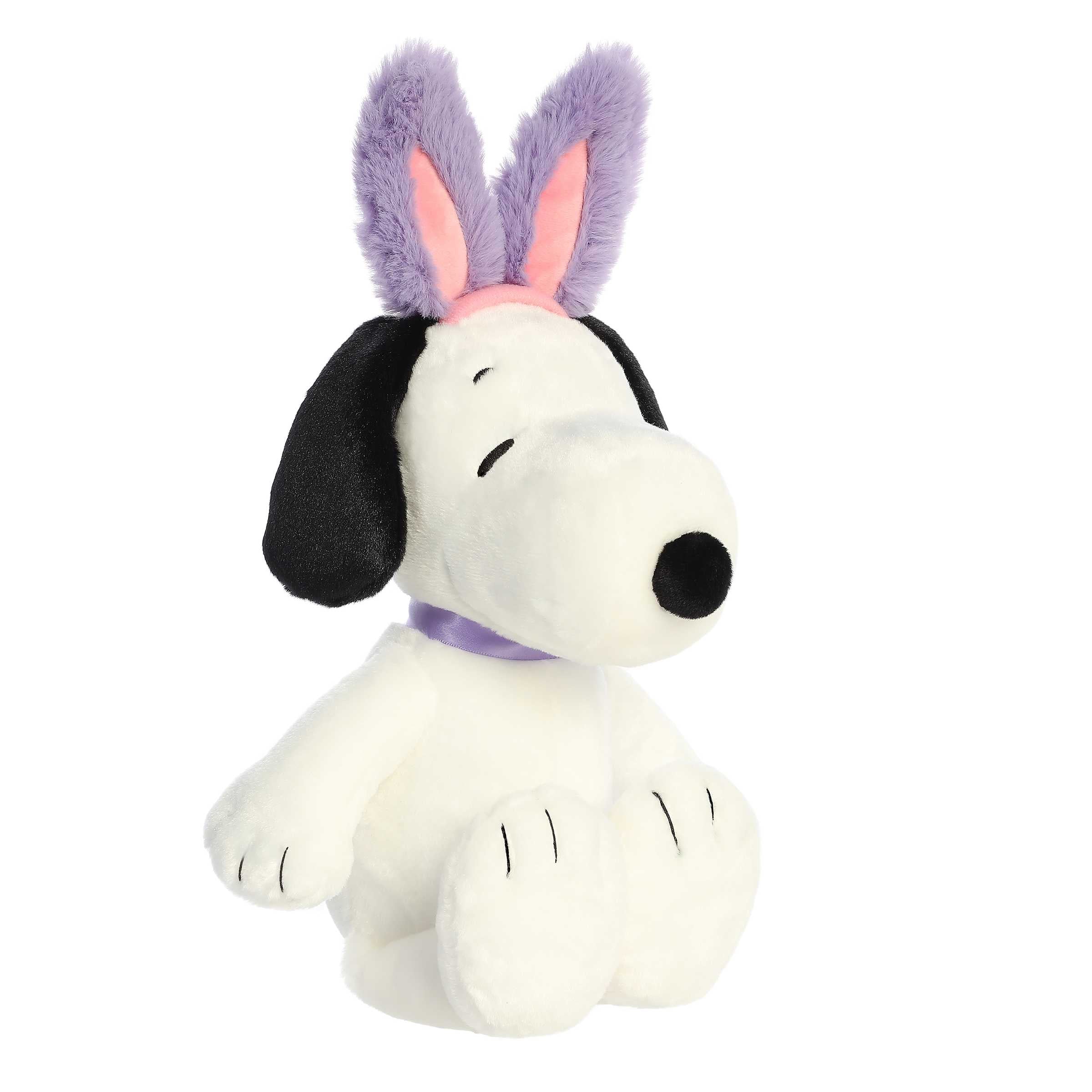 Snoopy with Bunny Ears plush from Peanuts by Aurora, featuring Snoopy in white with purple bunny ears