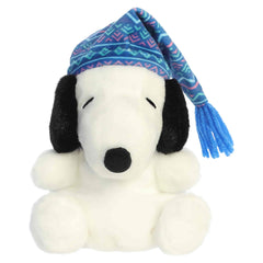 White Snoopy plush with festive snow-day winter accents