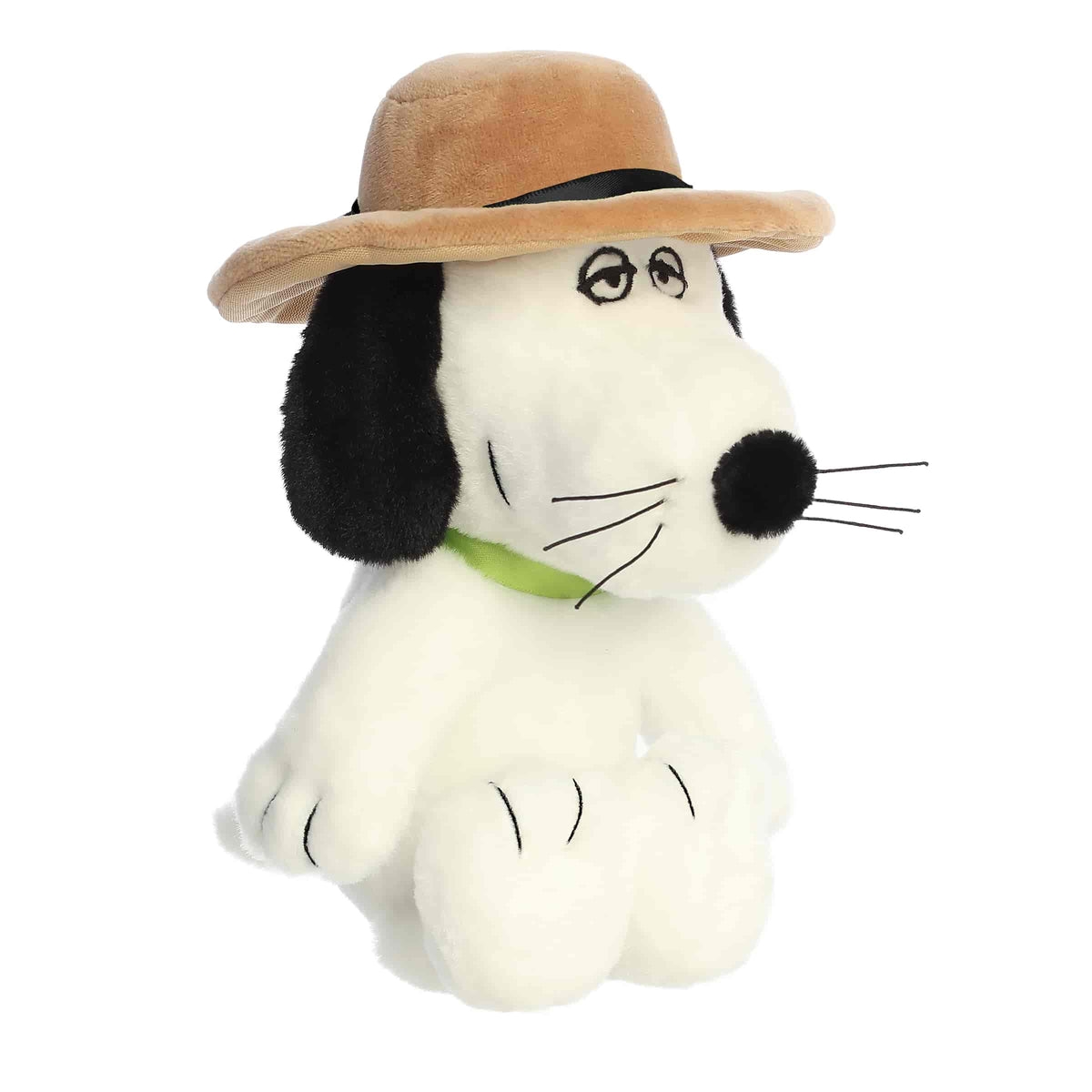 A Spike Snoopy plush toy from Aurora with a floppy body, iconic hat, and droopy whiskers.