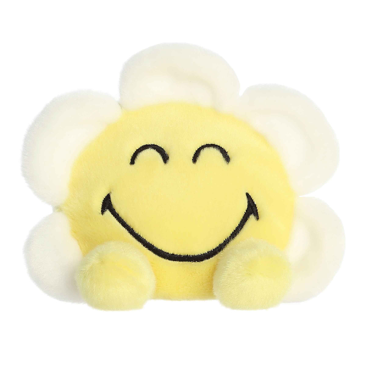 Plush toy from the SmileyWorld collection, featuring a happy sun face with daisy petals, designed to spread happiness and warmth.