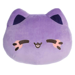 Ube Meowchi Face Plush from Tasty Peach, purple-hued plush pillow, adorable whiskered smile, perfect for kawaii collection