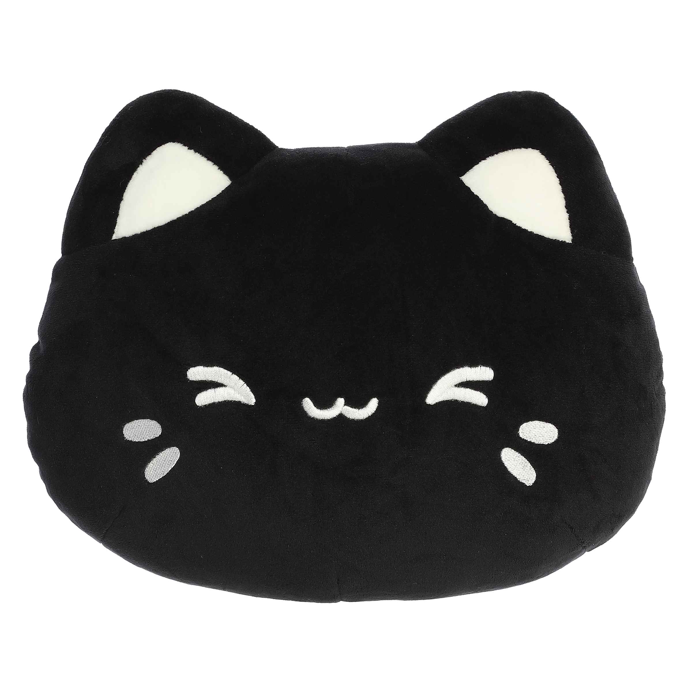 Black Sesame Meowchi Face Plush from Tasty Peach, rich black plush, adorable closed-eye face, perfect for comfort