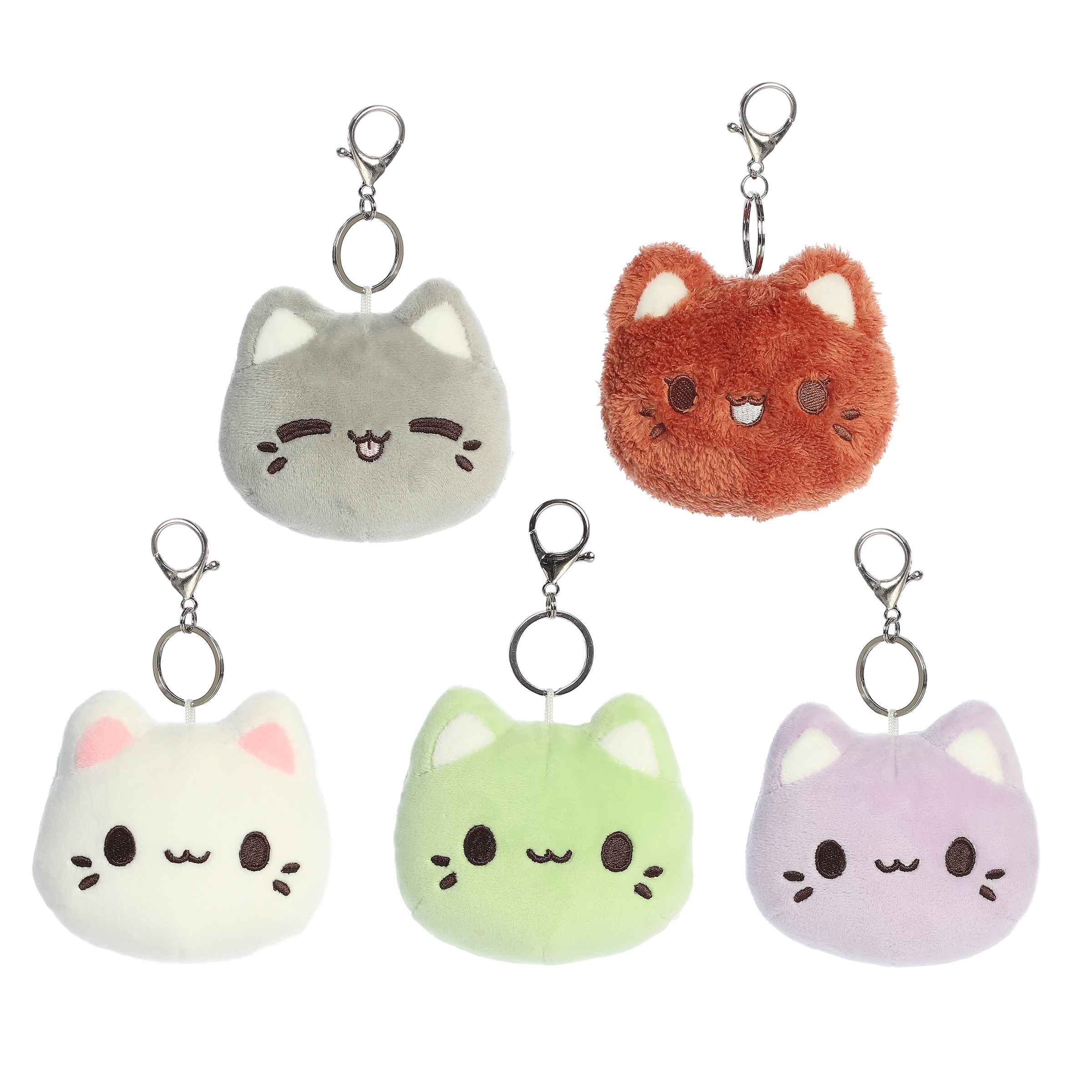 Meowchi Face Blind Bag Keychains from Tasty Peach, assorted flavors like Green Tea and Taro, on a small keychain