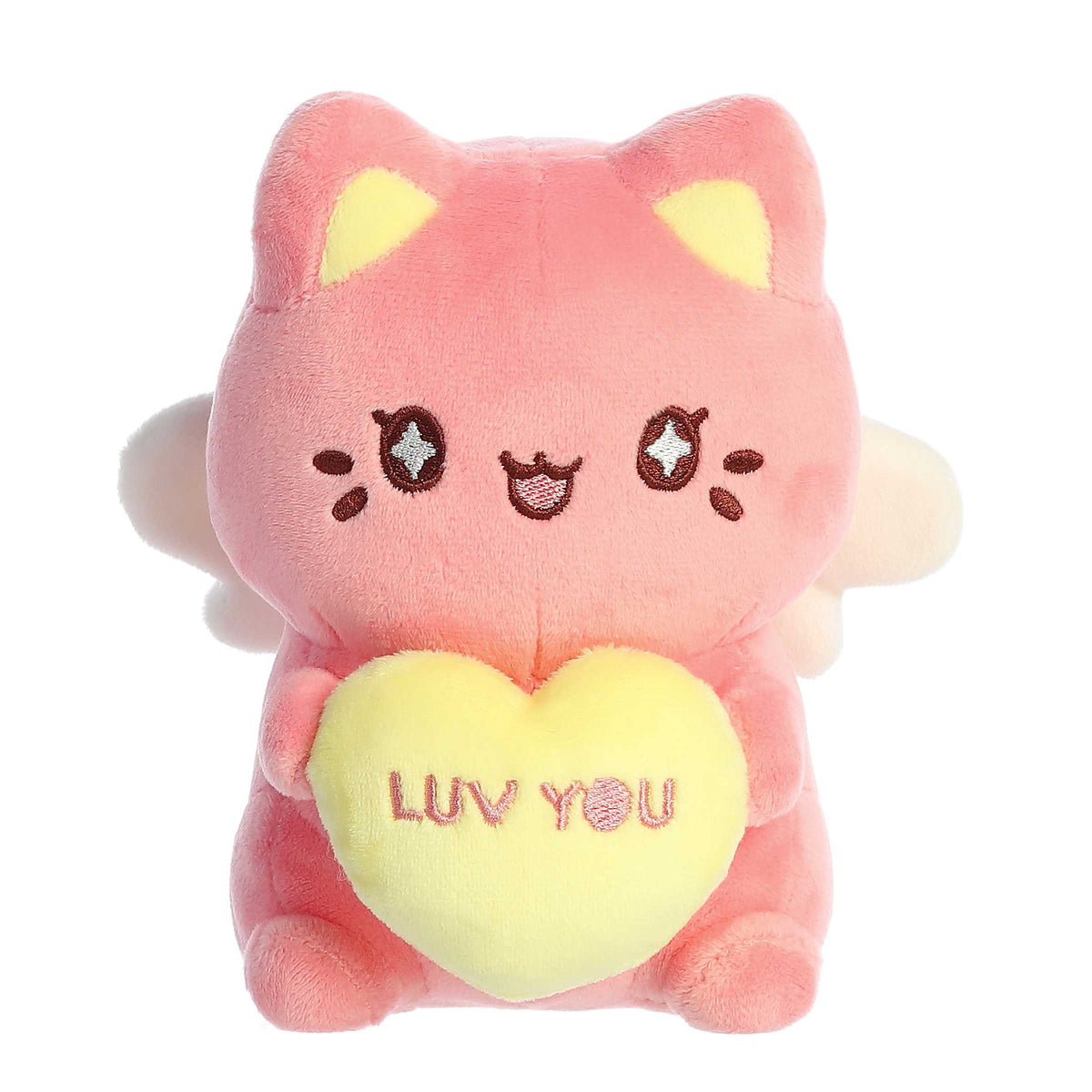 Meowchi plush by Tasty Peach in dark pink with a candy heart, ideal for fans of kawaii.