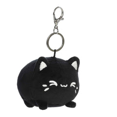 Plush clip-on of Black Sesame Meowchi from the Tasty Peach collection with tiny whiskers and soft black fur.