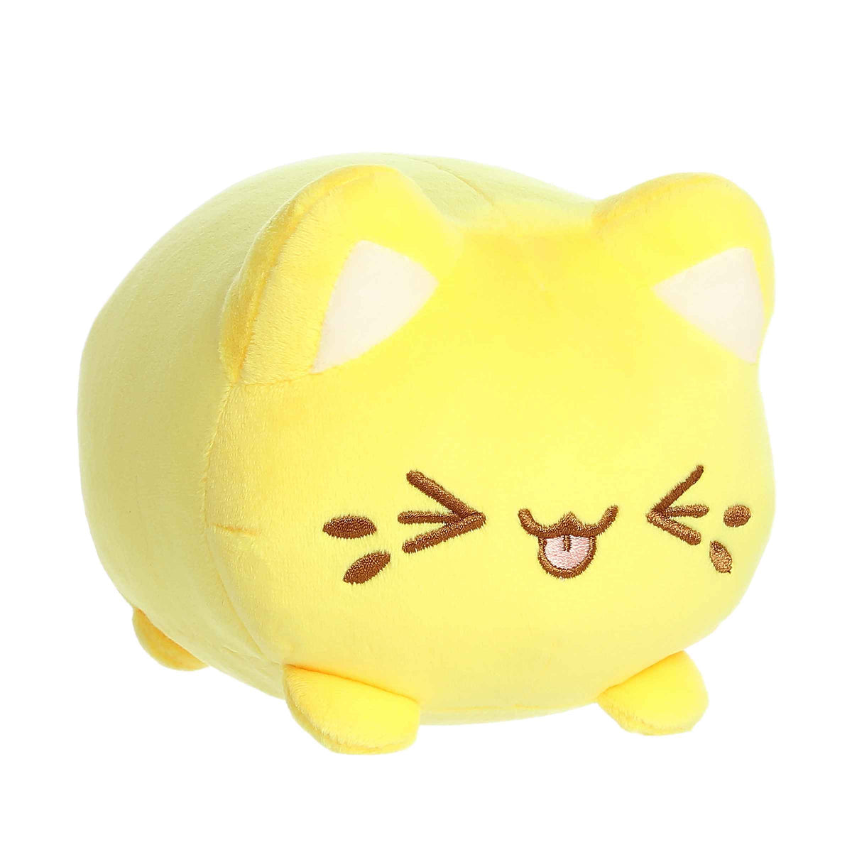 Plush toy of Lemon Meowchi from the Tasty Peach collection with a bright yellow body and a cute, smiling face.