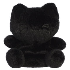 A black cat plush toy from Aurora with rounded paws and a facial expression embroidered entirely in black.