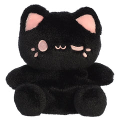 A black cat plush toy from Aurora with rounded paws, pink inner ears, and a strawberry pink facial expression.