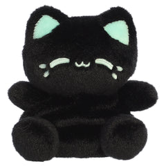 A black cat plush toy from Aurora with rounded paws, mint green inner ears, and a matching mint facial expression.