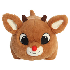 A Rudolph Spudster plush toy from Aurora with a round body, red nose, and sweet expression.