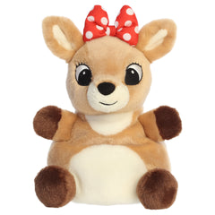 A party-sized Clarice plush toy from Aurora with a tan-and-cream body, red bow, tiny antlers, and embroidered features.