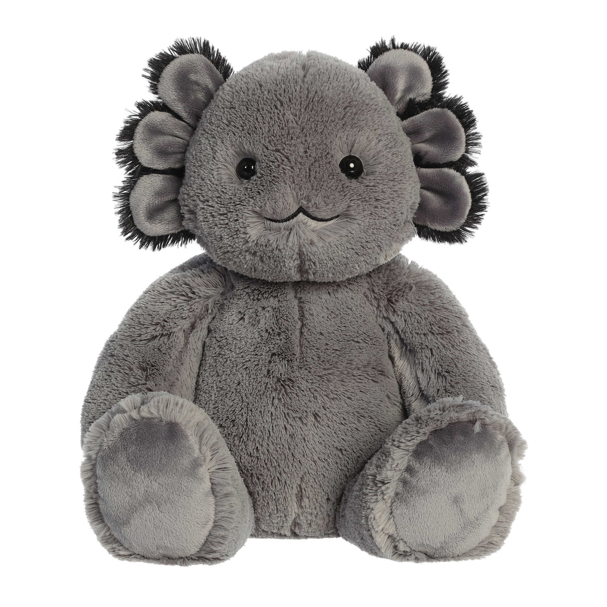 Black Axolotl plush toy from Aurora, featuring a unique design with soft gray fur and lovable eyes