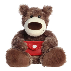 Honey Bear plush with red heart envelope, ideal for Valentine's gift card holding