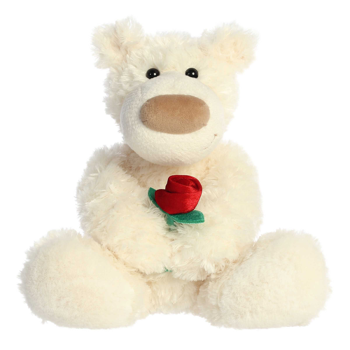 Cream Honey Bear plush holding a red rose, perfect for expressing love on Valentine's Day.