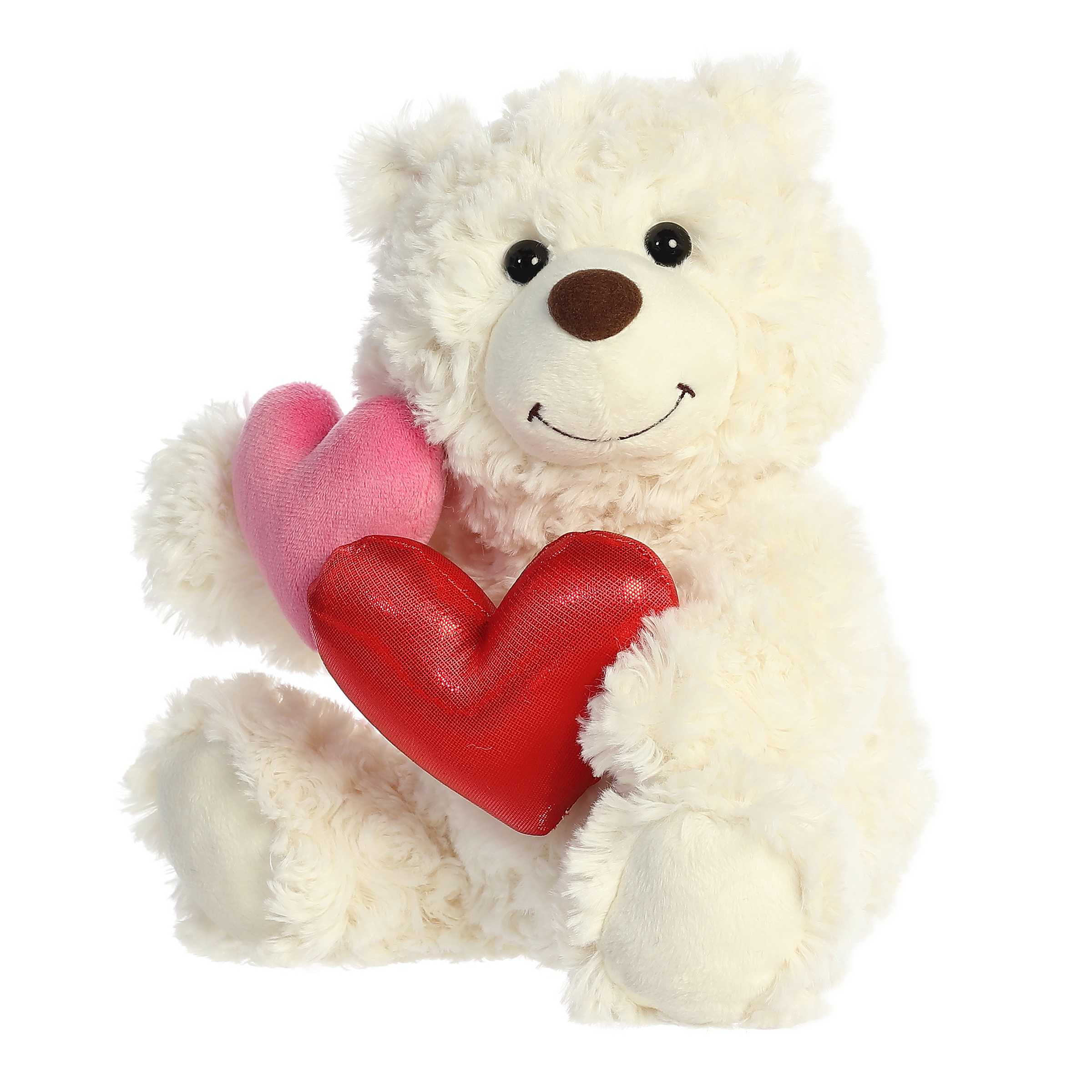 Plush bear Love Bunch Meringue holding a duo of hearts, ideal for romantic surprises.