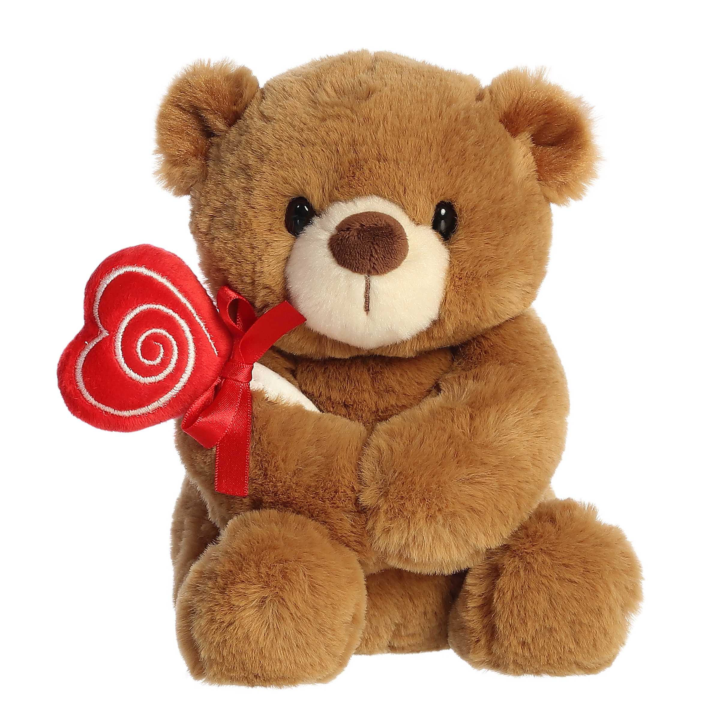 8-inch teddy bear clutching heart-shaped lollipop, ideal for Valentine's sweetness.