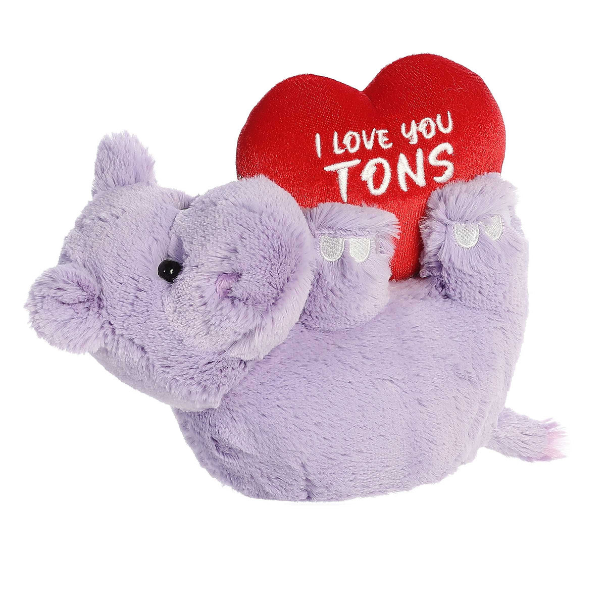 Lavender hippo plush holding a heart, perfect for showing immense love on Valentine's Day.